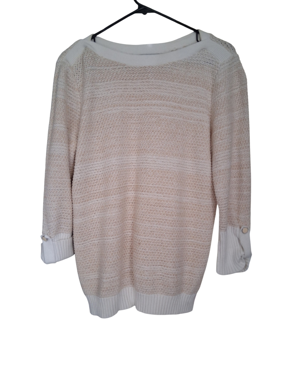 Karen Scott Cream Open-Knit Scoop Neck Sweater